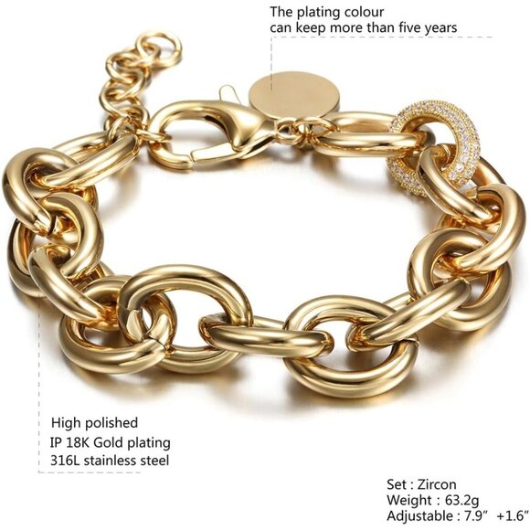 14K Gold Plated Stainless Steel Beaded Chain Bracelets for Women, 9 Inch Dainty - Picture 6 of 9